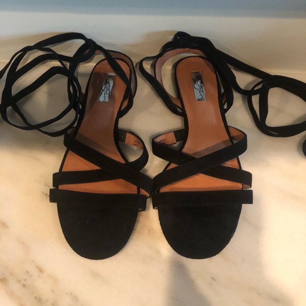 Halogen black suede strappy flat sandals